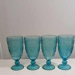 Vintage-Style Teal Goblet Set